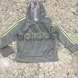 Adidas Kids Gray Hoodie with Neon Green Stripes